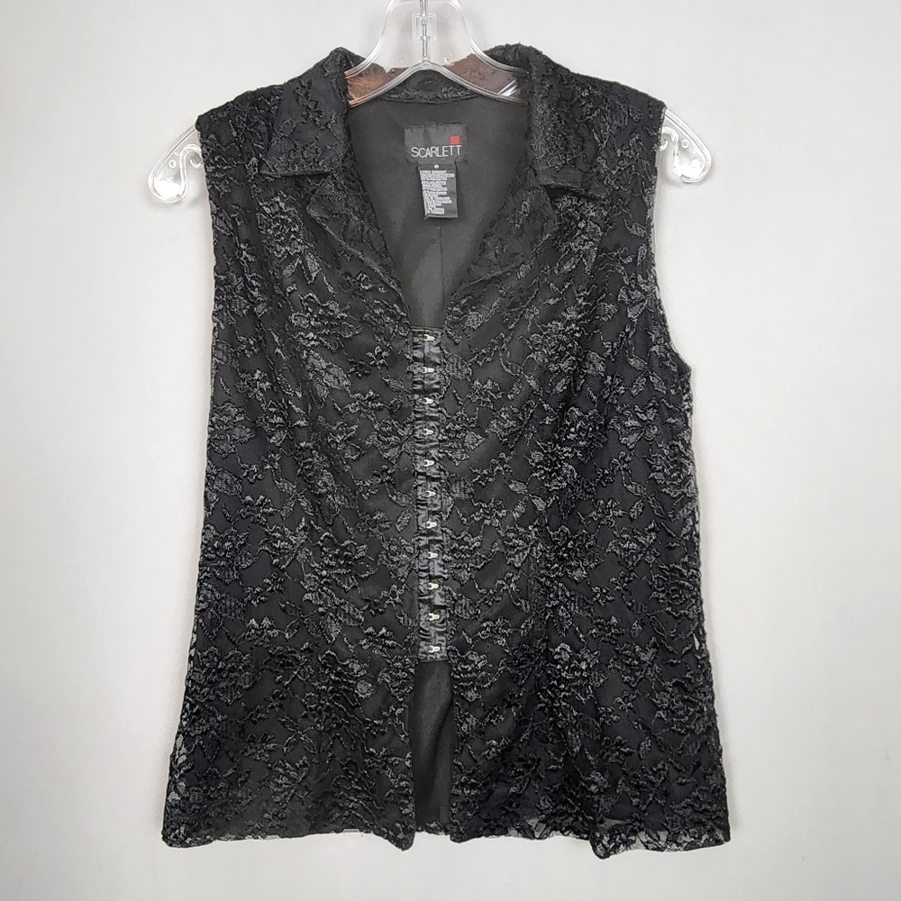Scarlett Black Sleevless Shirt Size 8 Lacy With Silver Eyelets
